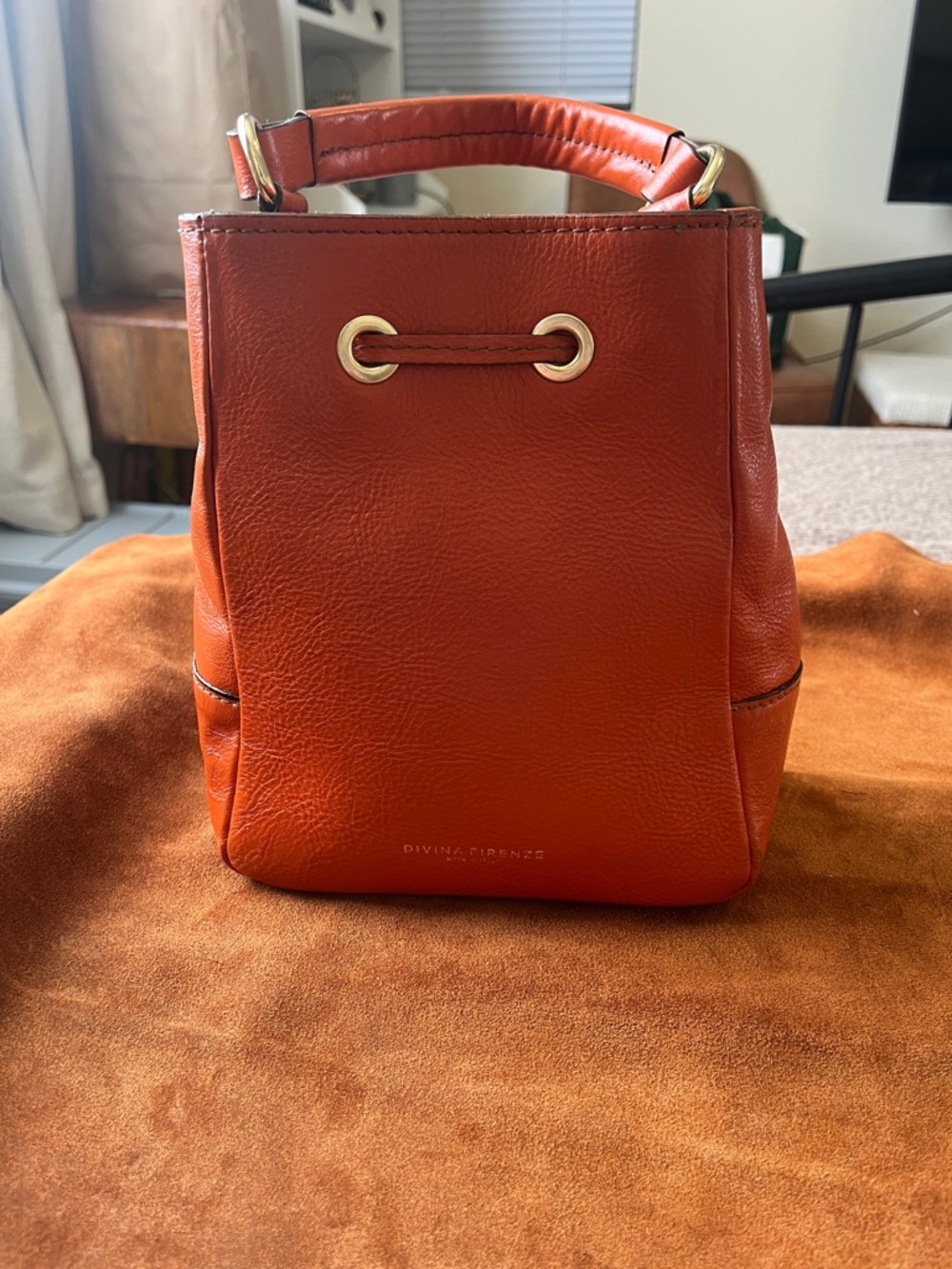 Divina Firenze Orange Leather Mini Bucket Bag
